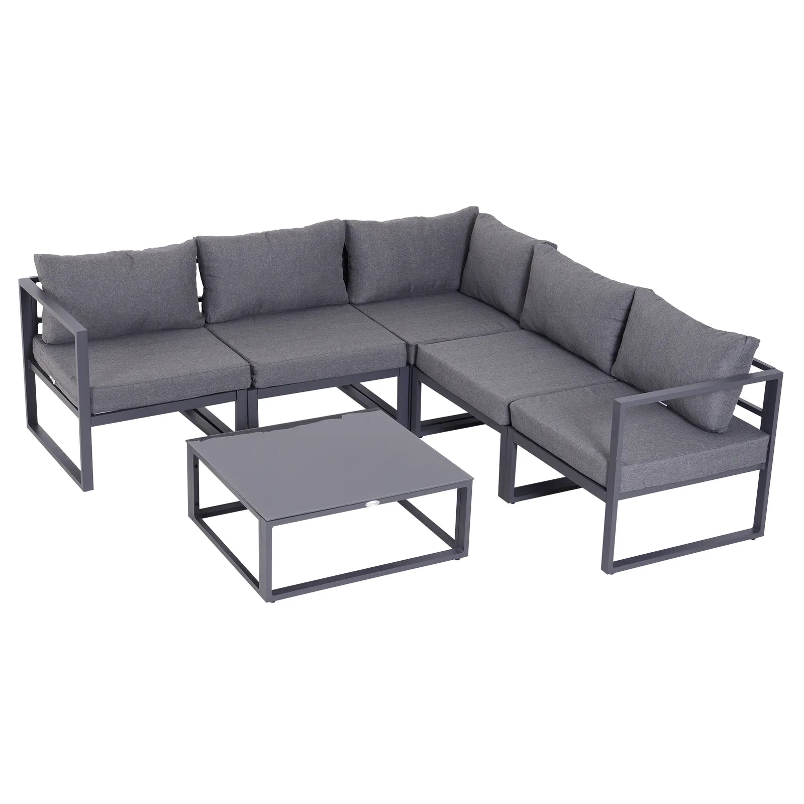 Sodo baldų komplektas su kampine sofa 6 dalių, pilkas