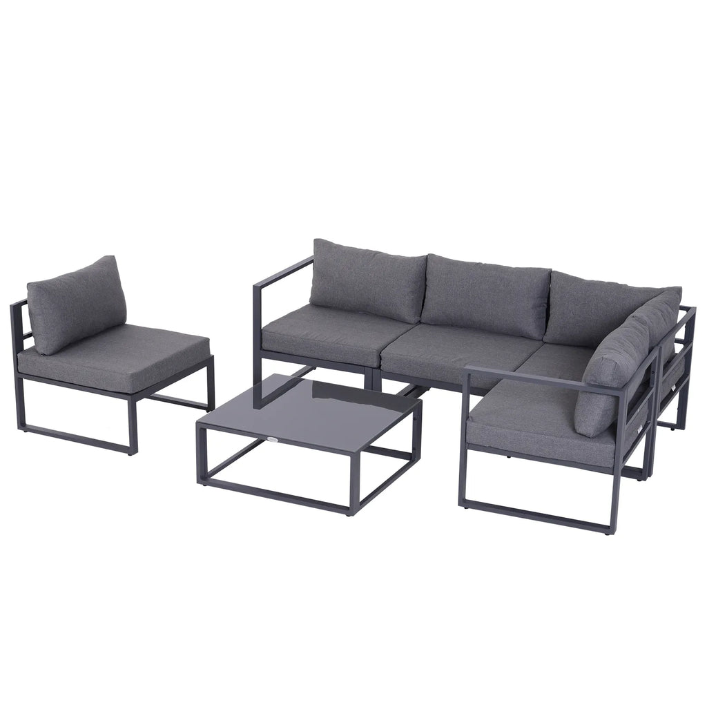 Sodo baldų komplektas su kampine sofa 6 dalių, pilkas