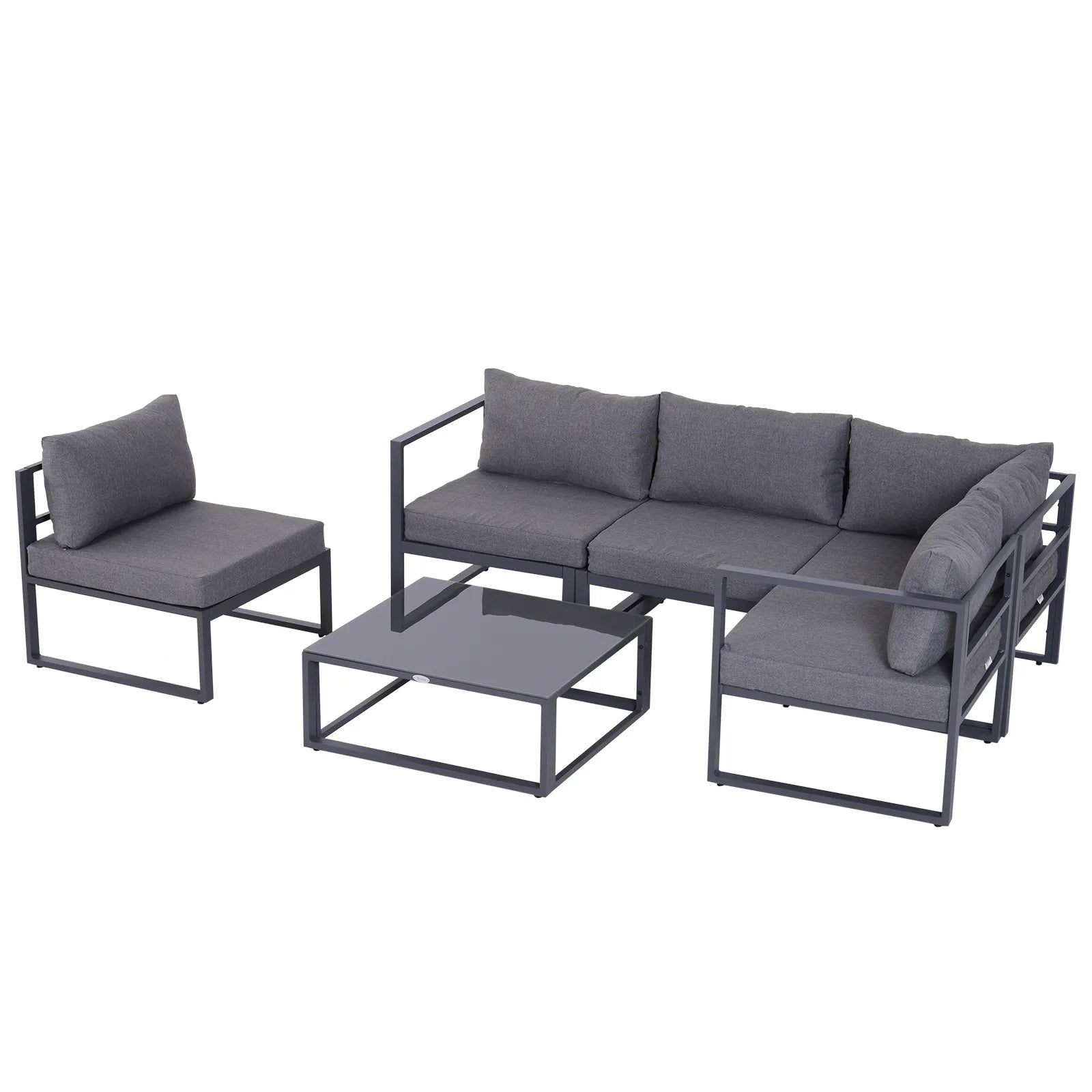 Sodo baldų komplektas su kampine sofa 6 dalių, pilkas