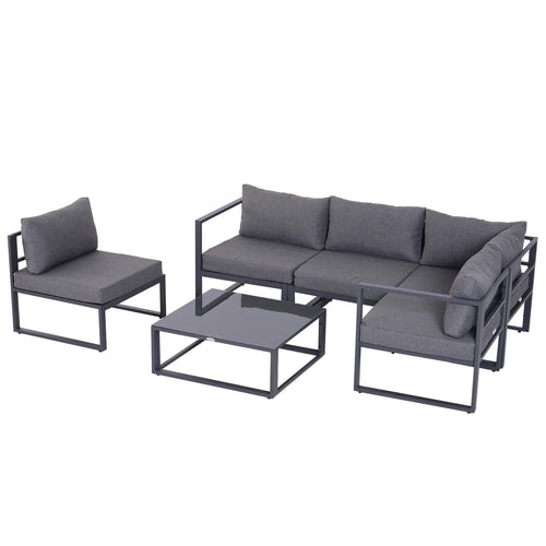 Sodo baldų komplektas su kampine sofa 6 dalių, pilkas