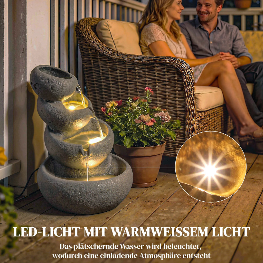 Sodo fontanas iš dervos 4 pakopų su LED apšvietimu 35x32x50 cm