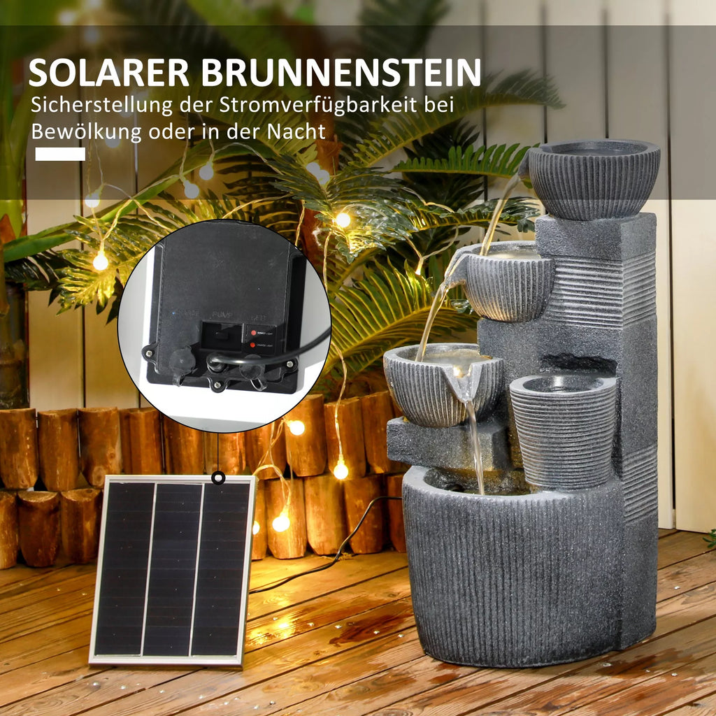 Sodo fontanas su LED apšvietimu, saulės baterija, 57 cm, tamsiai pilkas