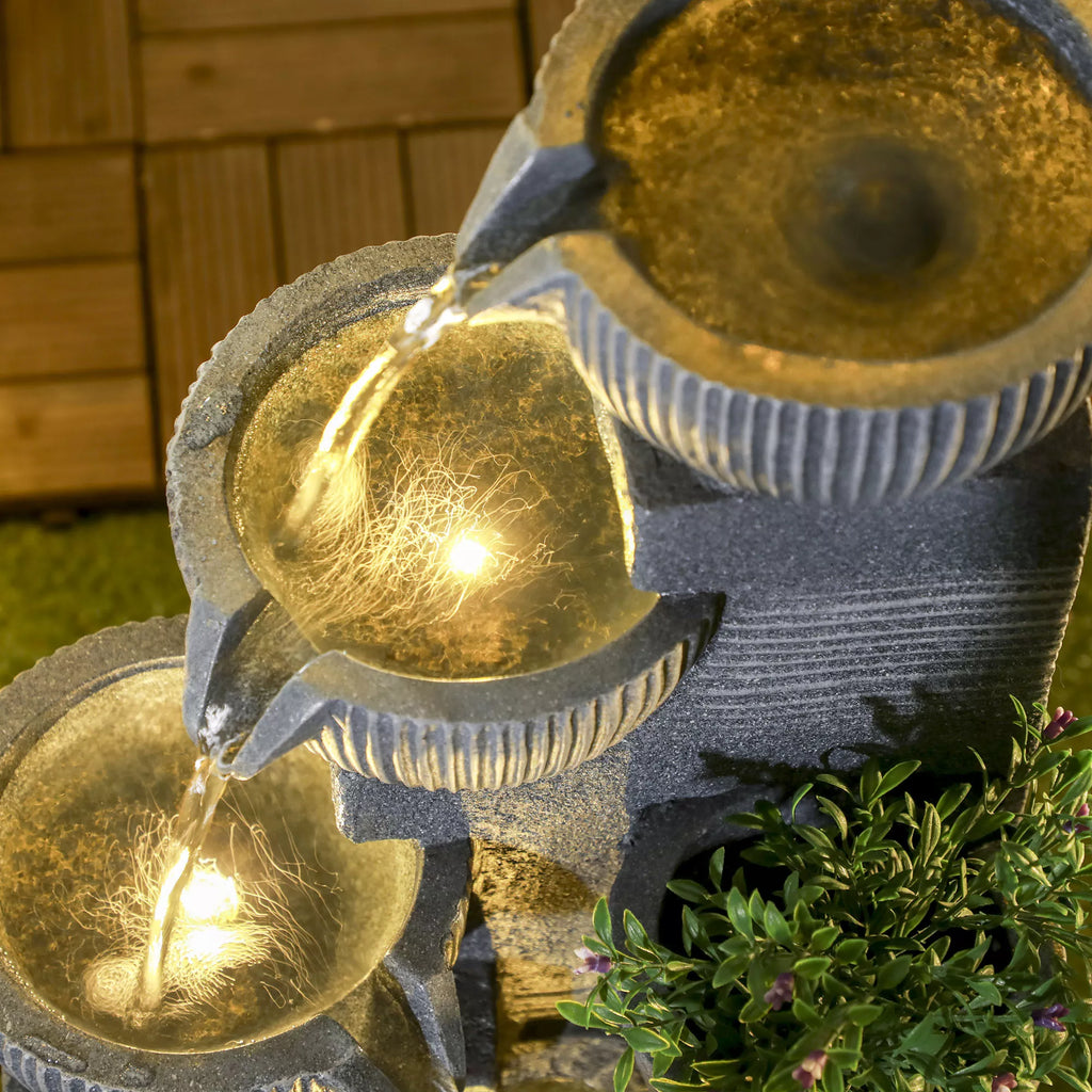 Sodo fontanas su LED apšvietimu, saulės baterija, 57 cm, tamsiai pilkas