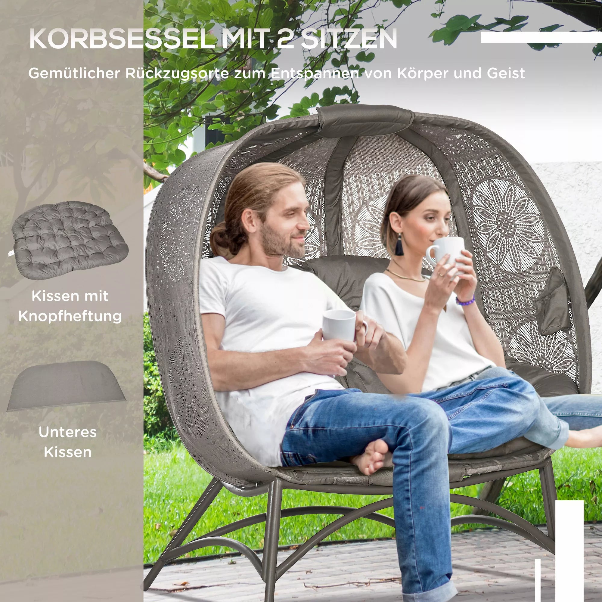 Sodo kėdė dvivietė, sulankstoma, iki 240 kg, smėlio spalvos