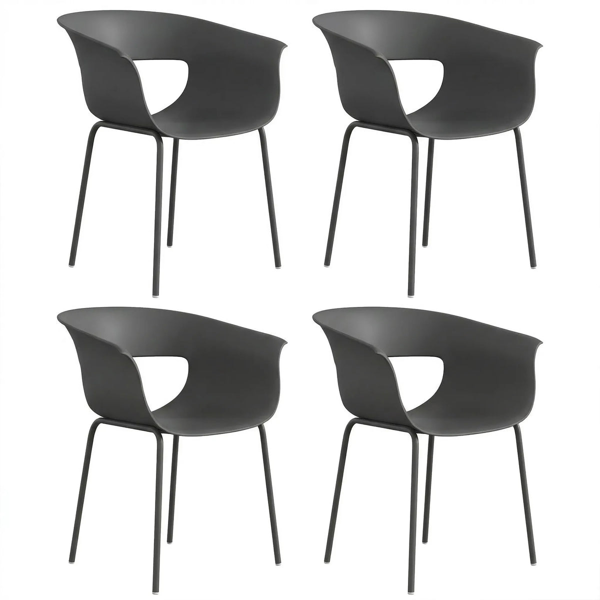 Sodo kėdės, 4 vnt., ergonomiškos, iki 120 kg, tamsiai pilkos