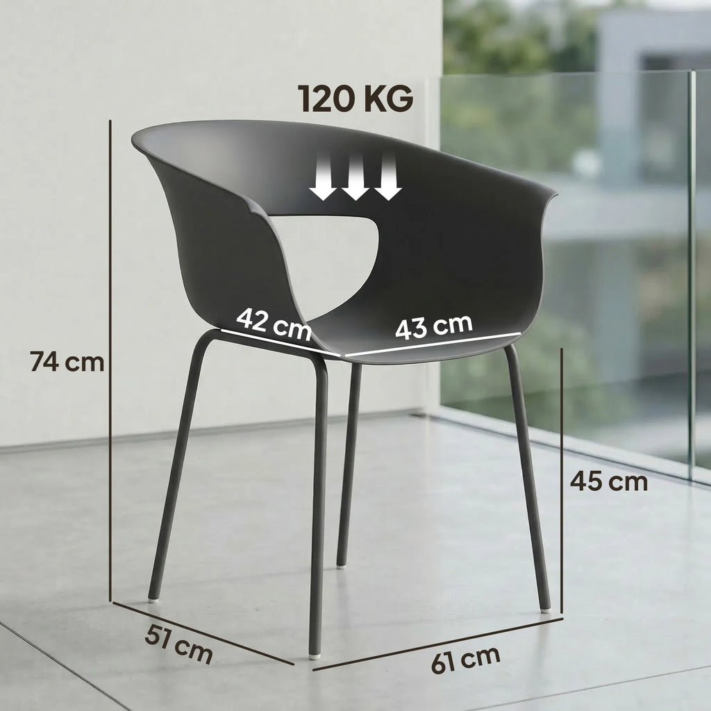 Sodo kėdės, 4 vnt., ergonomiškos, iki 120 kg, tamsiai pilkos