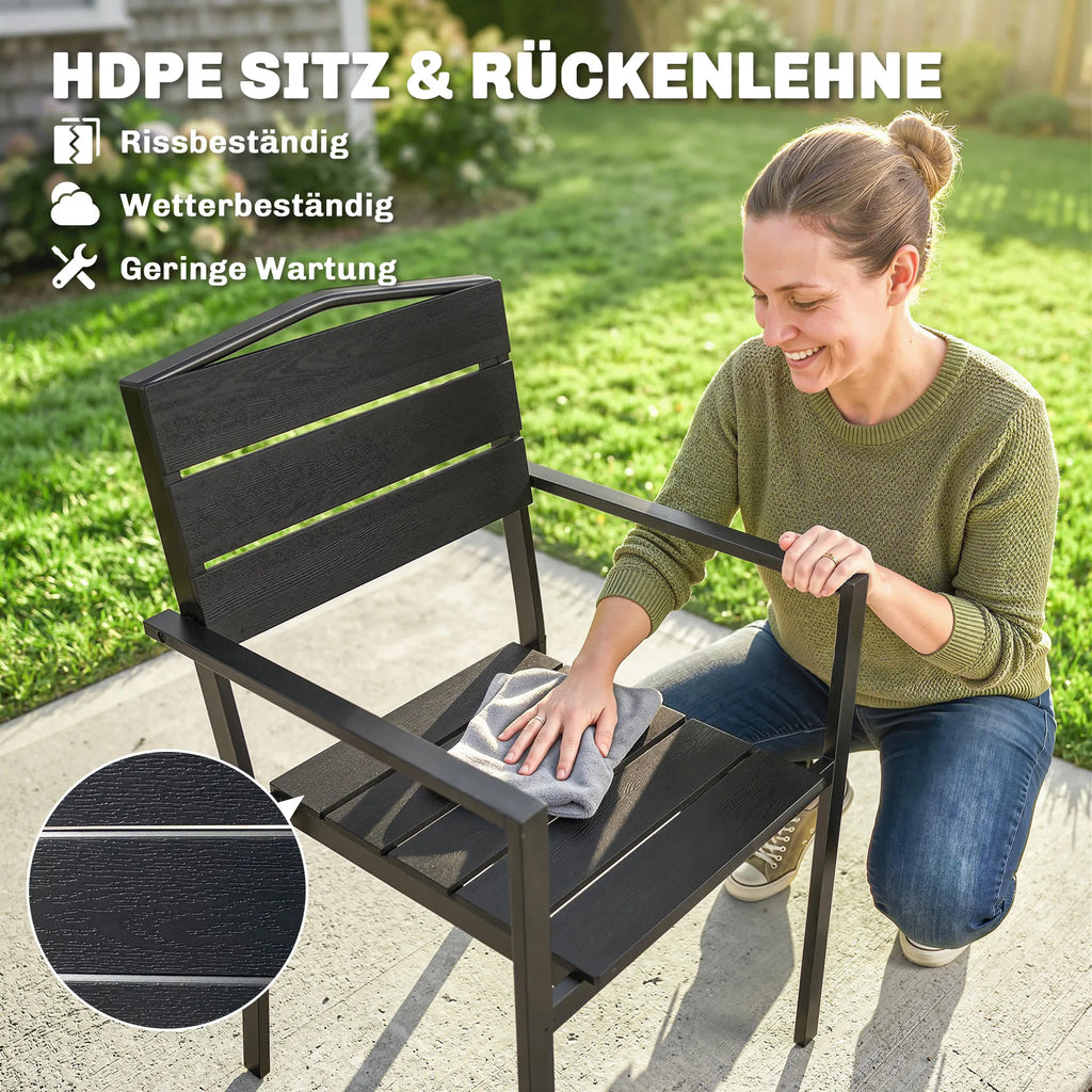 Sodo kėdės 4 vnt. metalinės su HDPE lentelėmis juodos