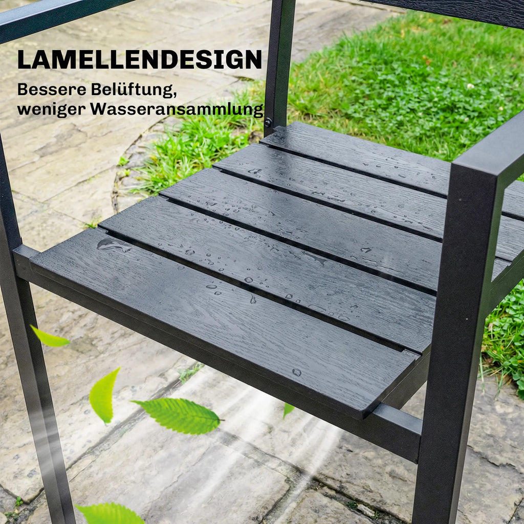 Sodo kėdės 4 vnt. metalinės su HDPE lentelėmis juodos