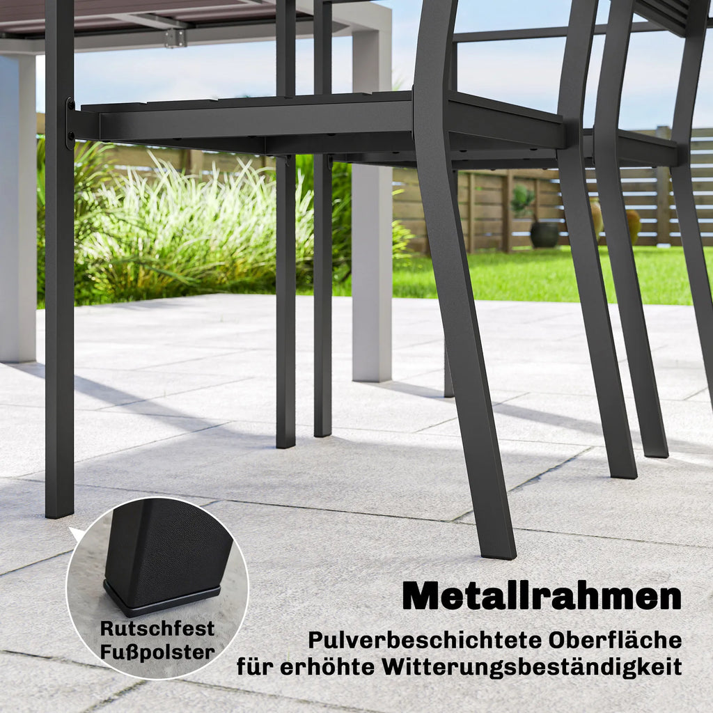 Sodo kėdės 4 vnt. metalinės su HDPE lentelėmis juodos