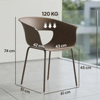 Matmenų schema: kėdės aukštis 74 cm, sėdynė 45 cm, plotis 61 cm, atlaiko 120 kg
