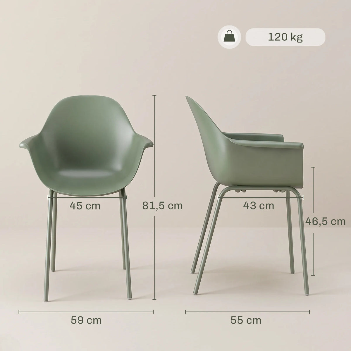 Sodo kėdžių komplektas, 4 vnt., iki 120 kg, žalia