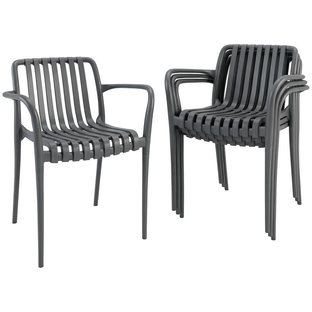 Sodo kėdžių komplektas 4 vnt. sudedamos kėdės su porankiais, tamsiai pilkos