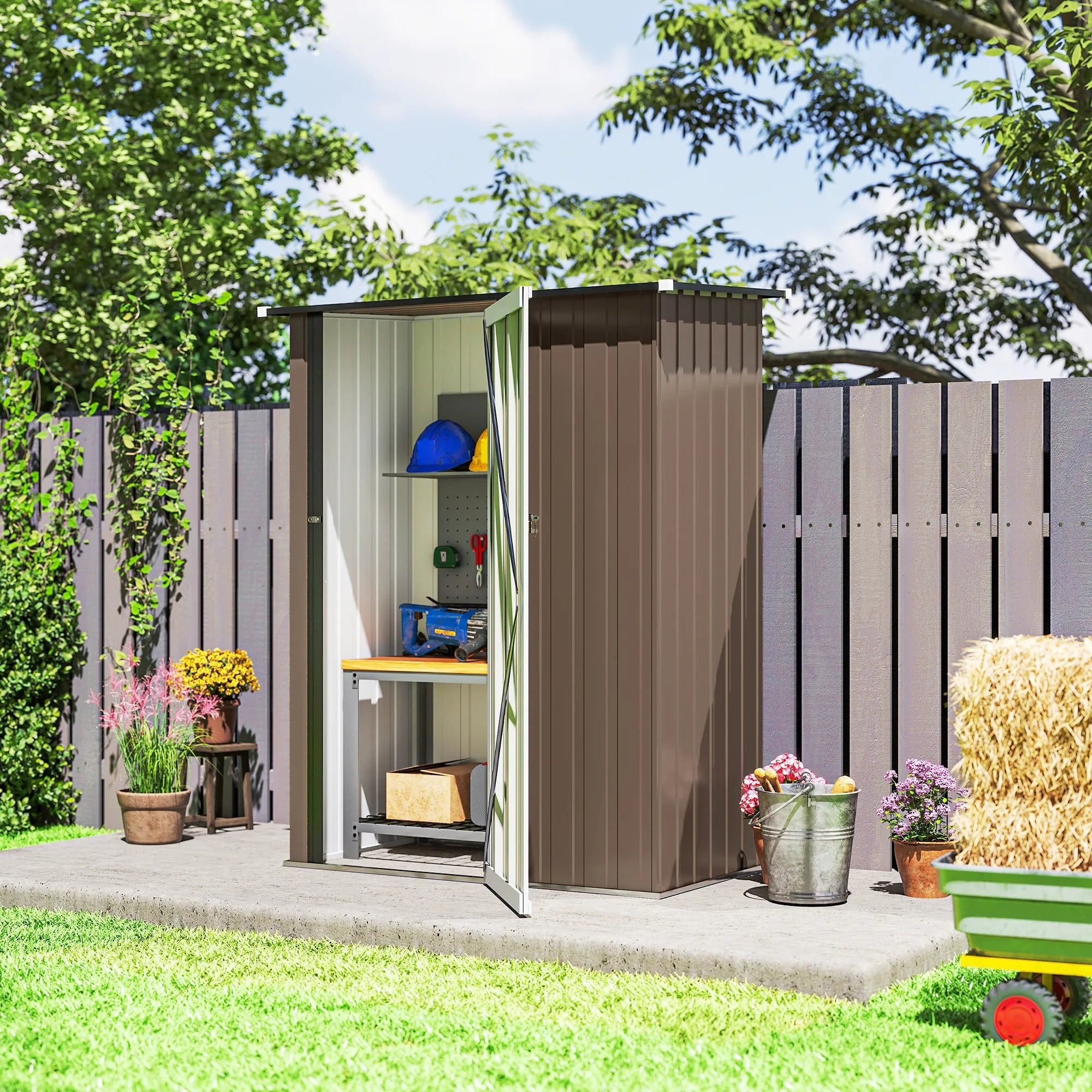 Sodo namelis 1,07 m² 142 x 86 x 189 cm su šlaitiniu stogu, rudas