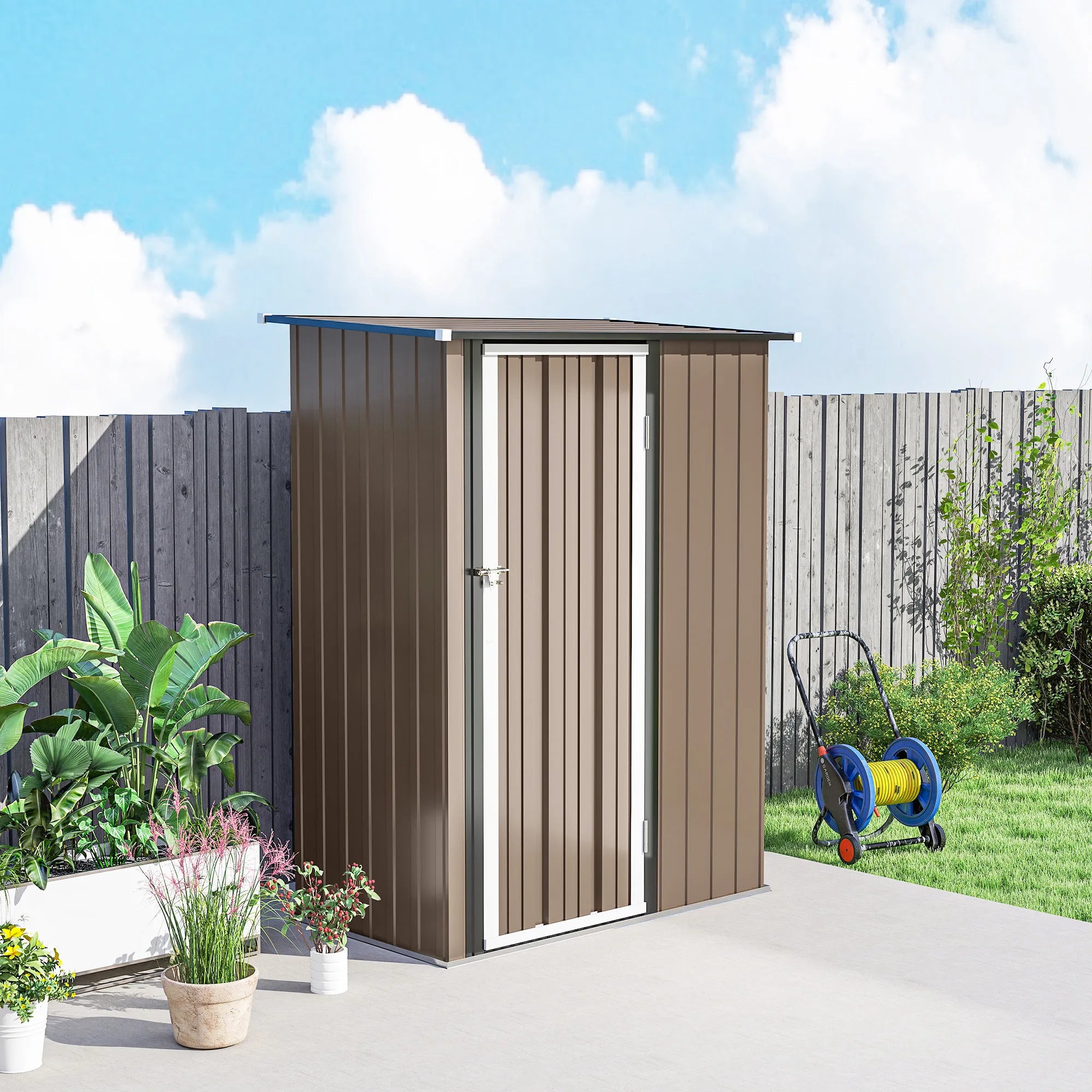 Sodo namelis 1,07 m² 142 x 86 x 189 cm su šlaitiniu stogu, rudas