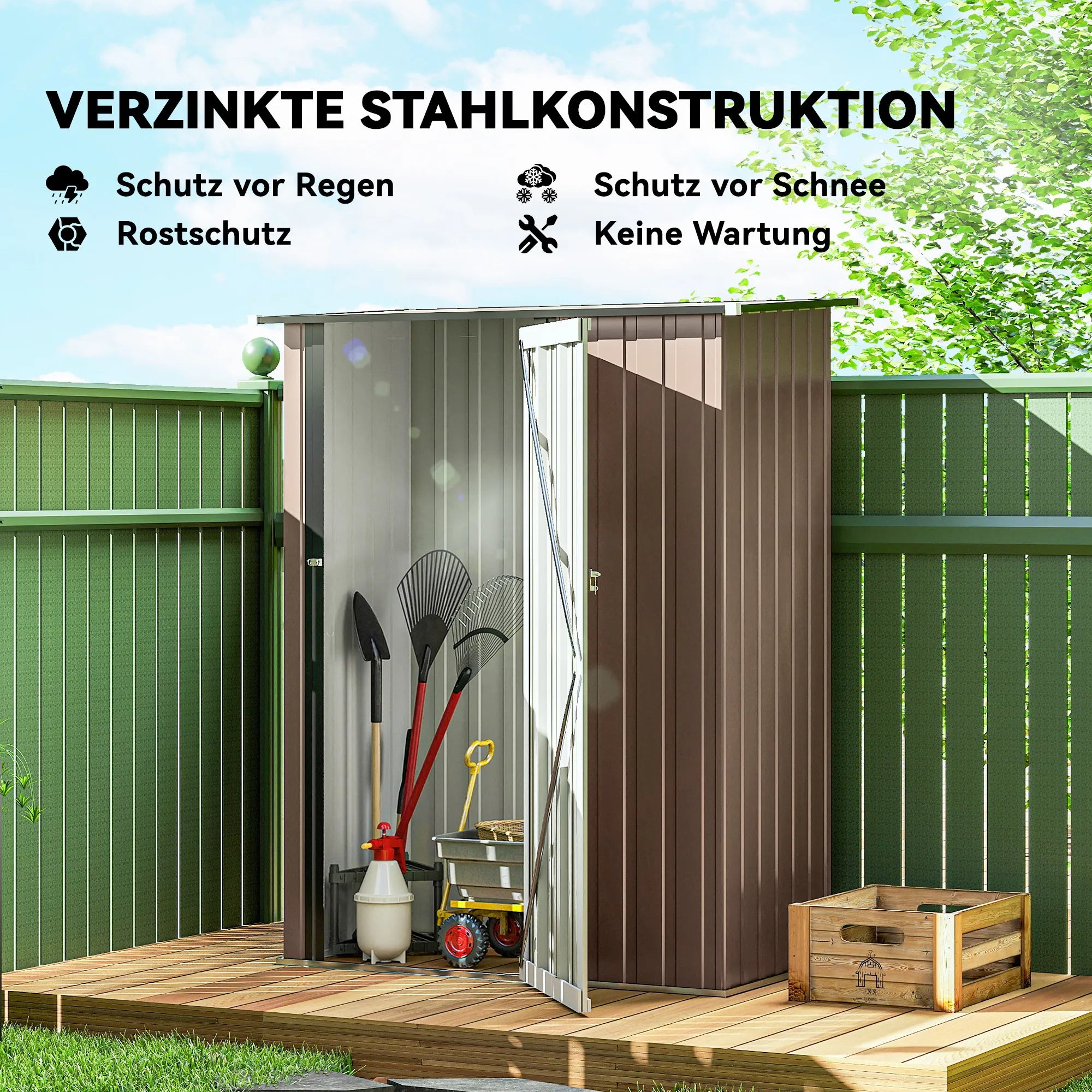 Sodo namelis 1,07 m² 142 x 86 x 189 cm su šlaitiniu stogu, rudas