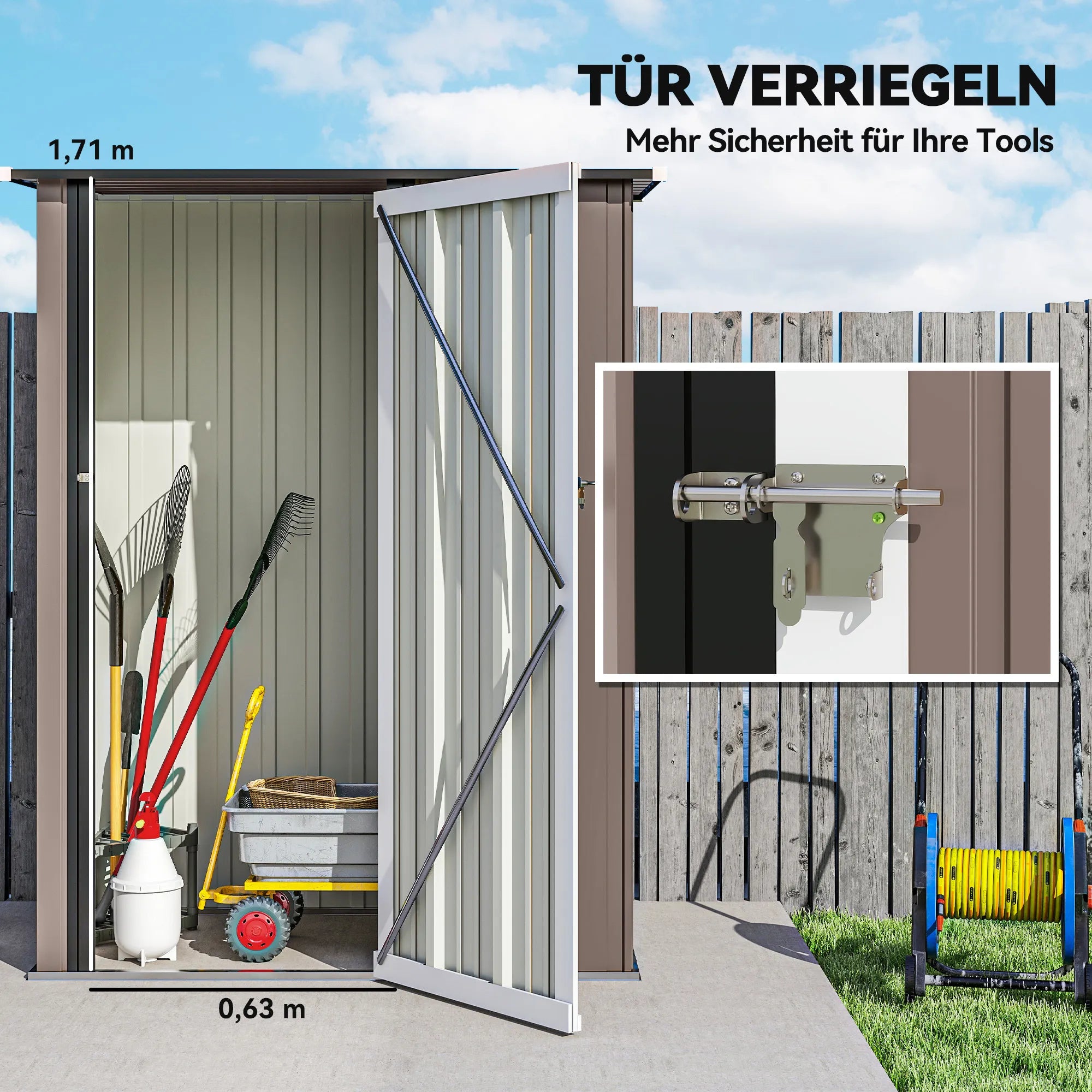 Sodo namelis 1,07 m² 142 x 86 x 189 cm su šlaitiniu stogu, rudas
