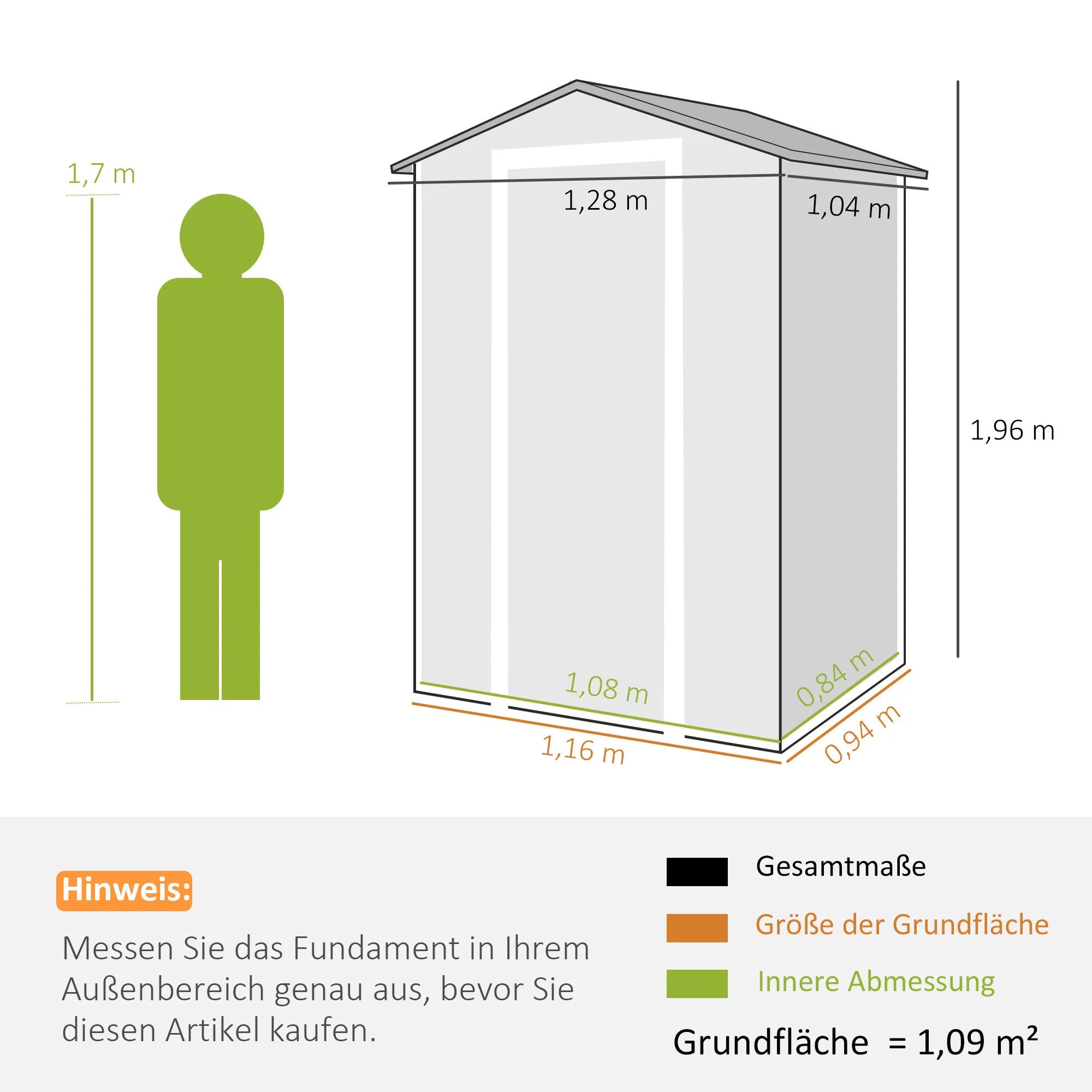 Namelio matmenų schema: 1,16x0,94 m, grindų plotas 1,09 m²