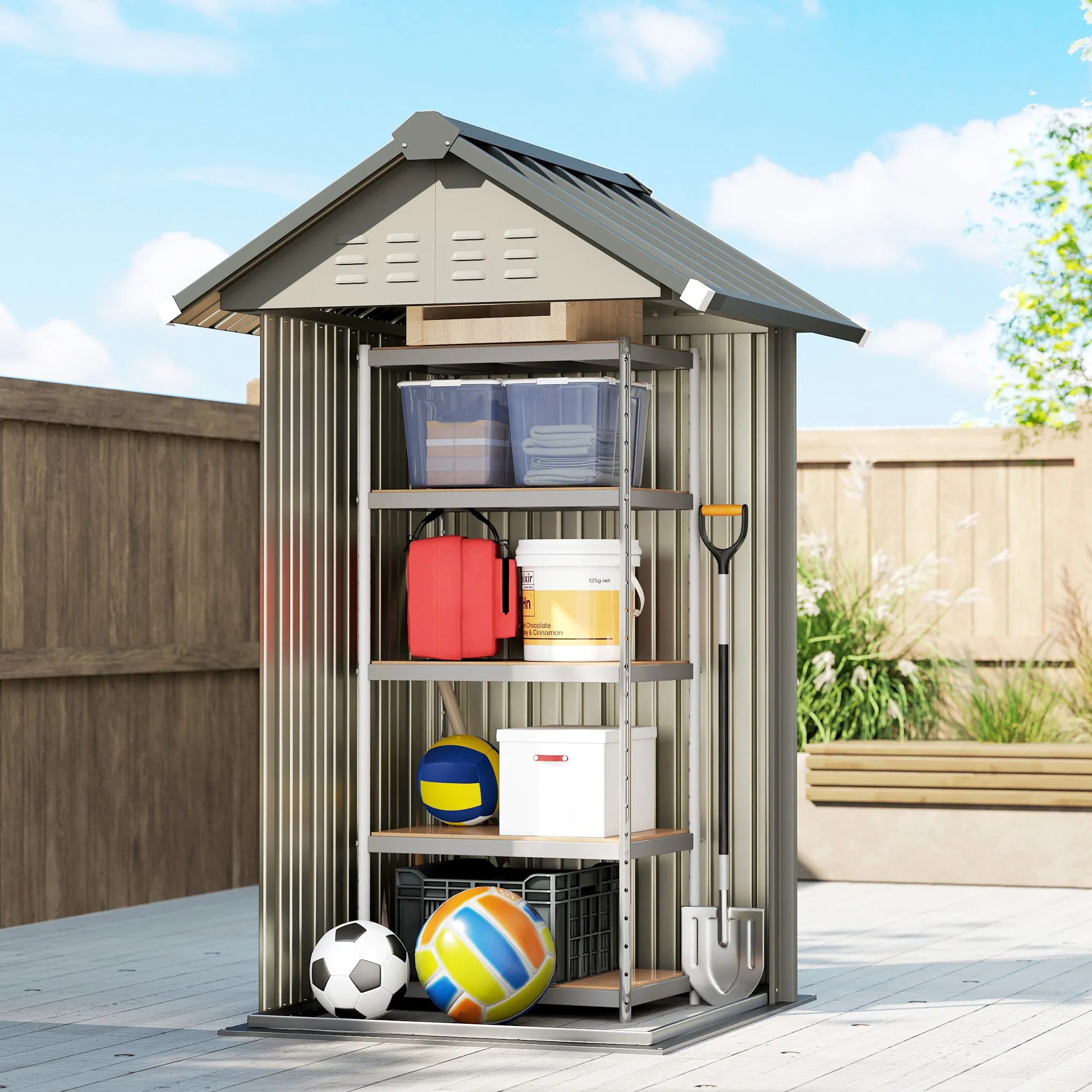 Sodo namelis 1,17 m² šviesiai pilkos spalvos 22 x 121 x 192 cm