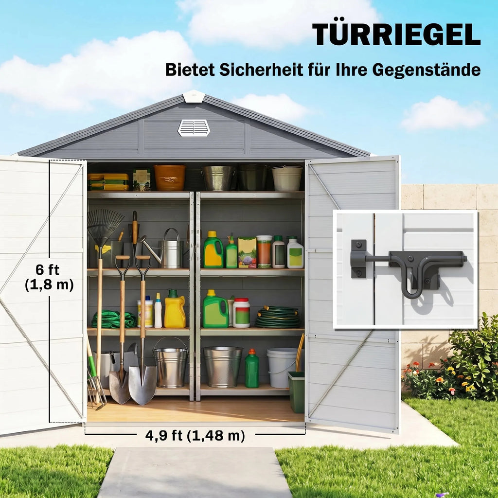 Sodo namelis įrankiams su pamatu ir langu, 240 x 190 cm, pilkas