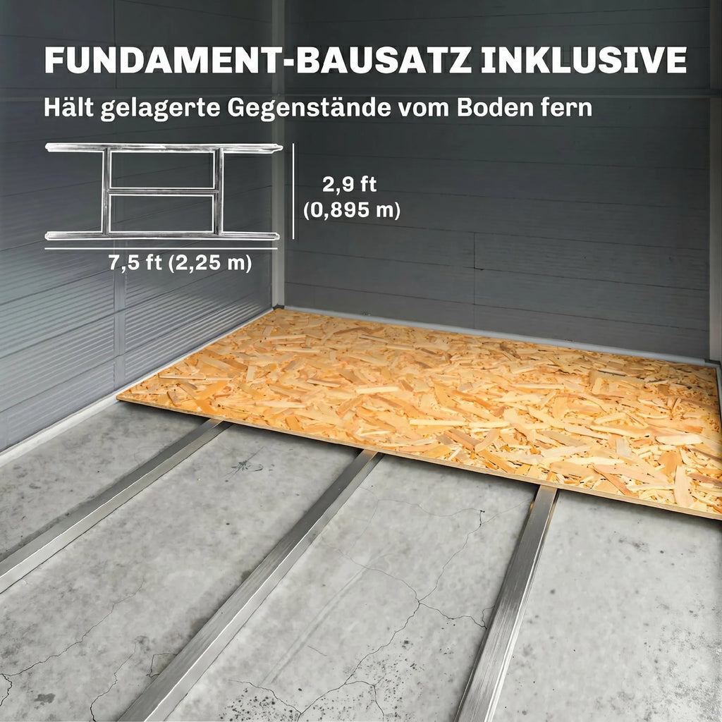 Sodo namelis įrankiams su pamatu ir langu, 240 x 190 cm, pilkas