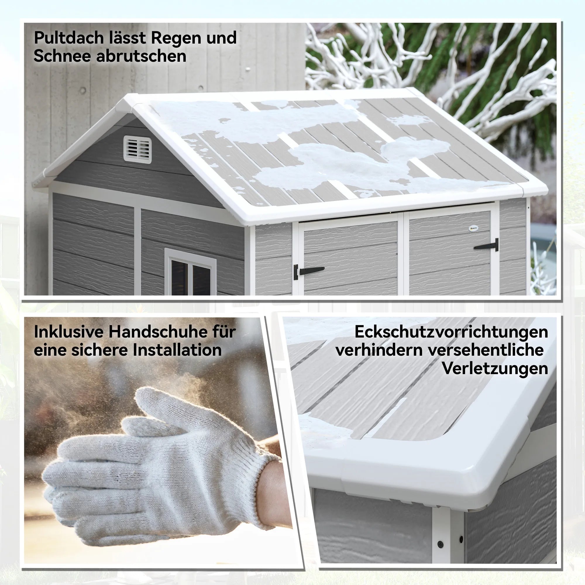 Sodo namelis, sodo sandėliukas su langu, užrakinamomis durimis, plastikinis, pilkos spalvos