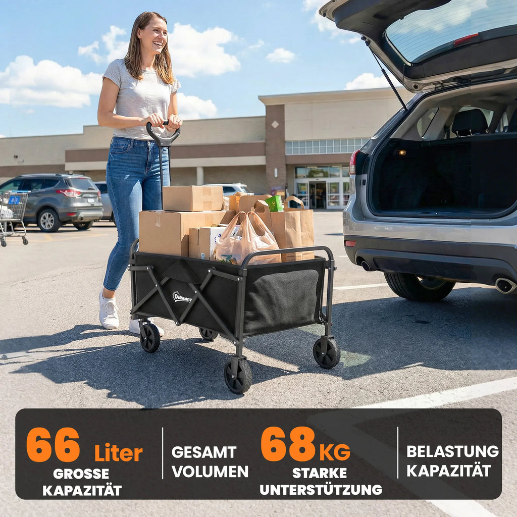 Sodo paplūdimio vežimėlis sulankstomas 68 kg talpos su reguliuojama rankena juodas