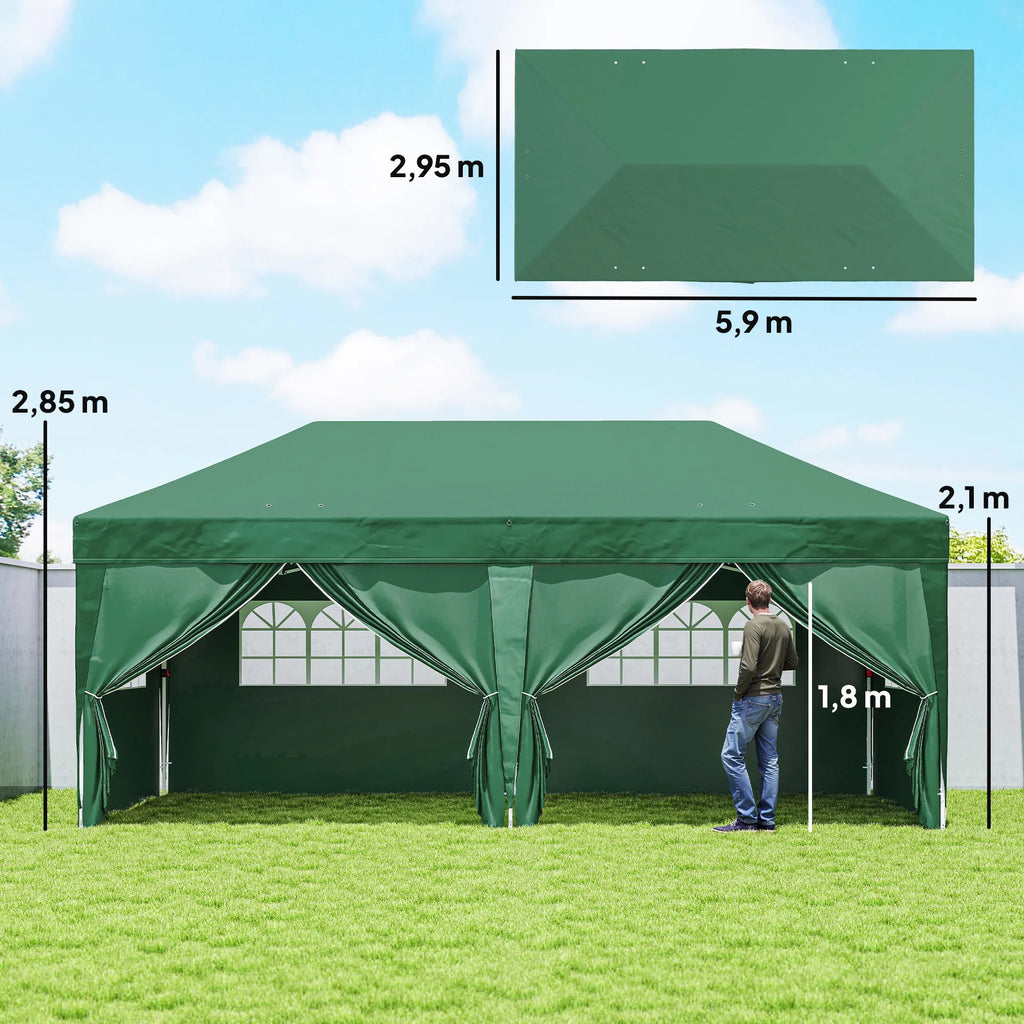 Sodo pavėsinė 6x3m sulankstoma su sienelėmis ir langais tamsiai žalia