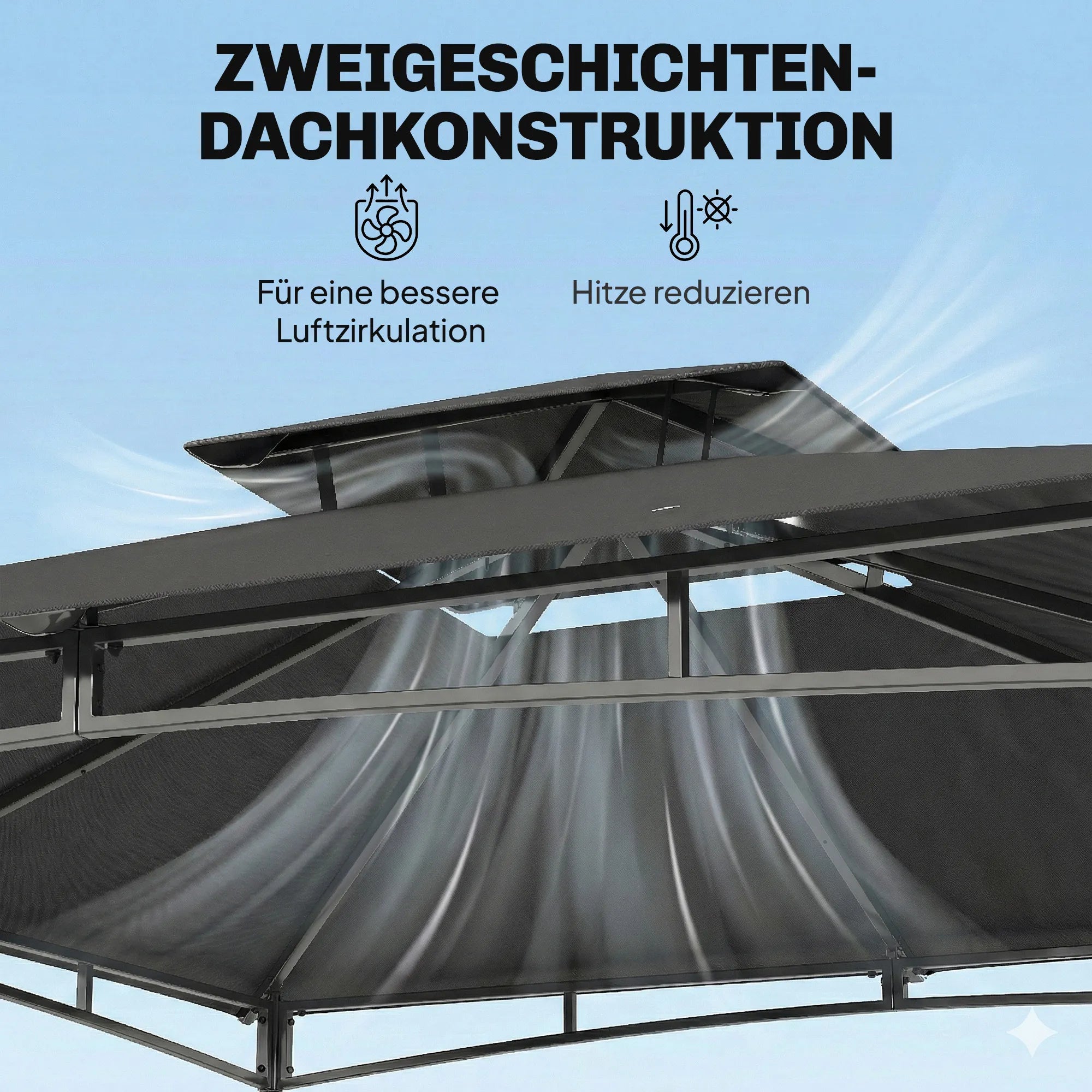 Sodo paviljonas 3x3 m metalinis su dvigubu stogu tamsiai pilkas