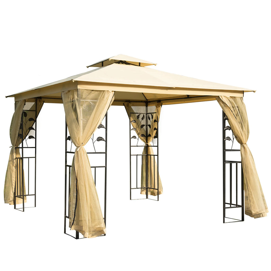 Sodo paviljonas 3x3 m, su dvigubu stogu, sienelėmis, smėlio spalvos