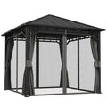 Sodo paviljonas 3x3 m, su metaliniu stogu, sienelėmis ir tinkleliais, tamsiai pilkas