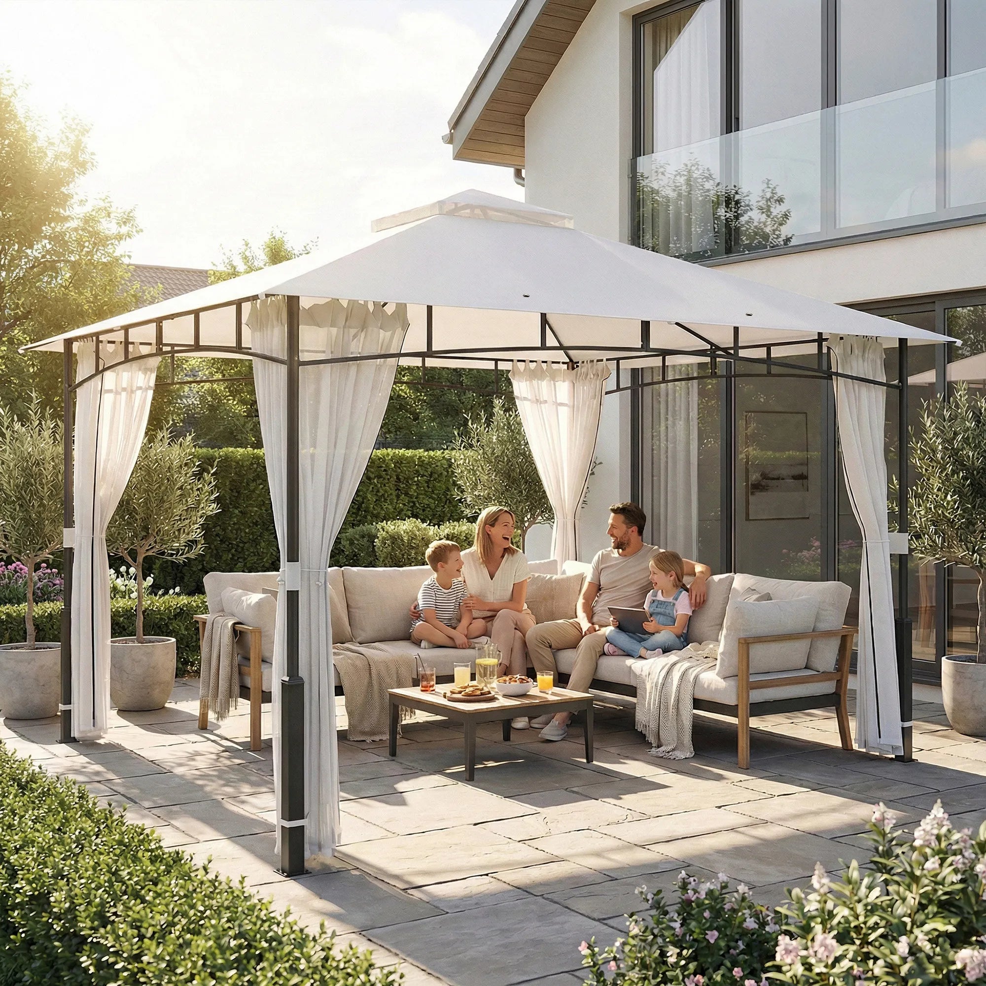 Sodo paviljonas 3x3,6 m su tinkleliu nuo vabzdžių ir dvigubu stogu