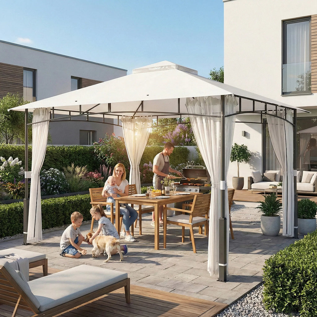 Sodo paviljonas 3x3,6 m su tinkleliu nuo vabzdžių ir dvigubu stogu