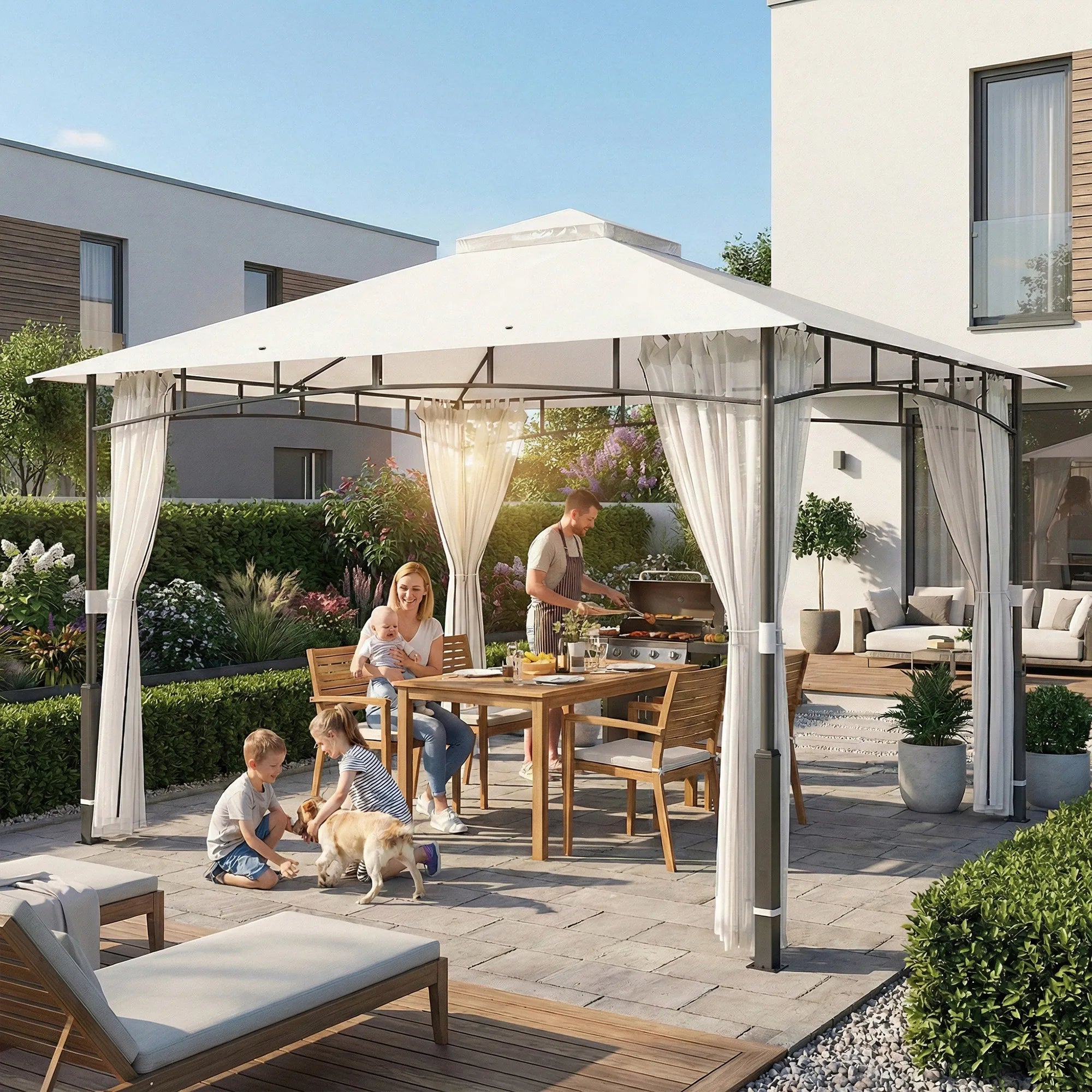 Sodo paviljonas 3x3,6 m su tinkleliu nuo vabzdžių ir dvigubu stogu