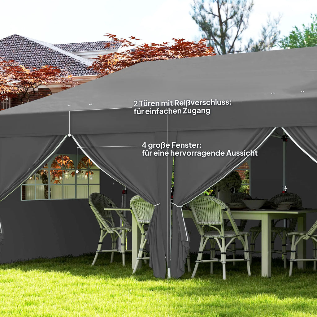 Sodo paviljonas 6x3 m, sulankstomas, su sienelėmis, UV apsauga, juodas
