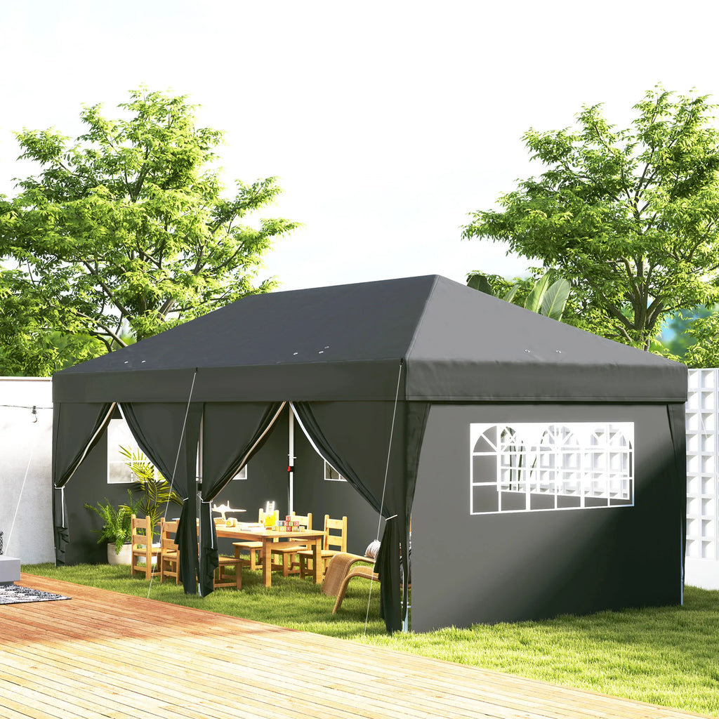Sodo paviljonas 6x3 m, sulankstomas, su sienelėmis, UV apsauga, juodas