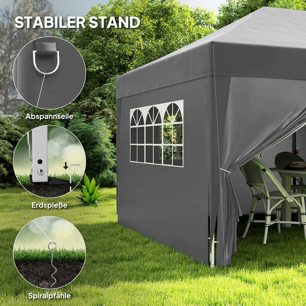 Sodo paviljonas 6x3 m, sulankstomas, su sienelėmis, UV apsauga, juodas