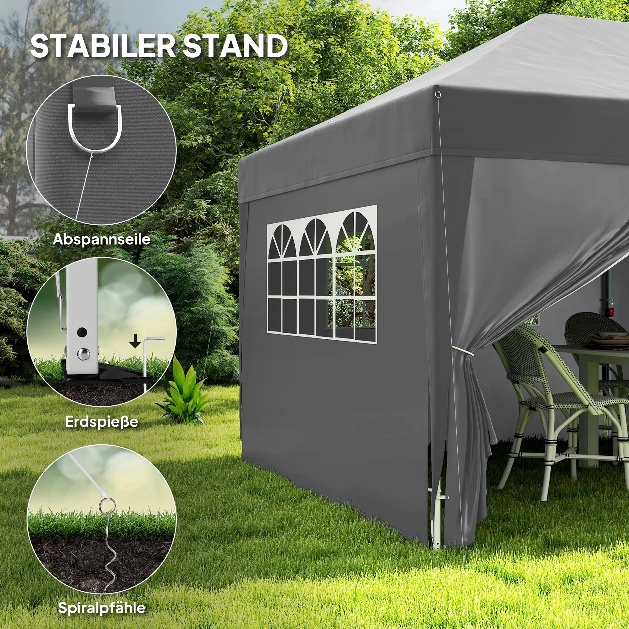 Sodo paviljonas 6x3 m, sulankstomas, su sienelėmis, UV apsauga, juodas