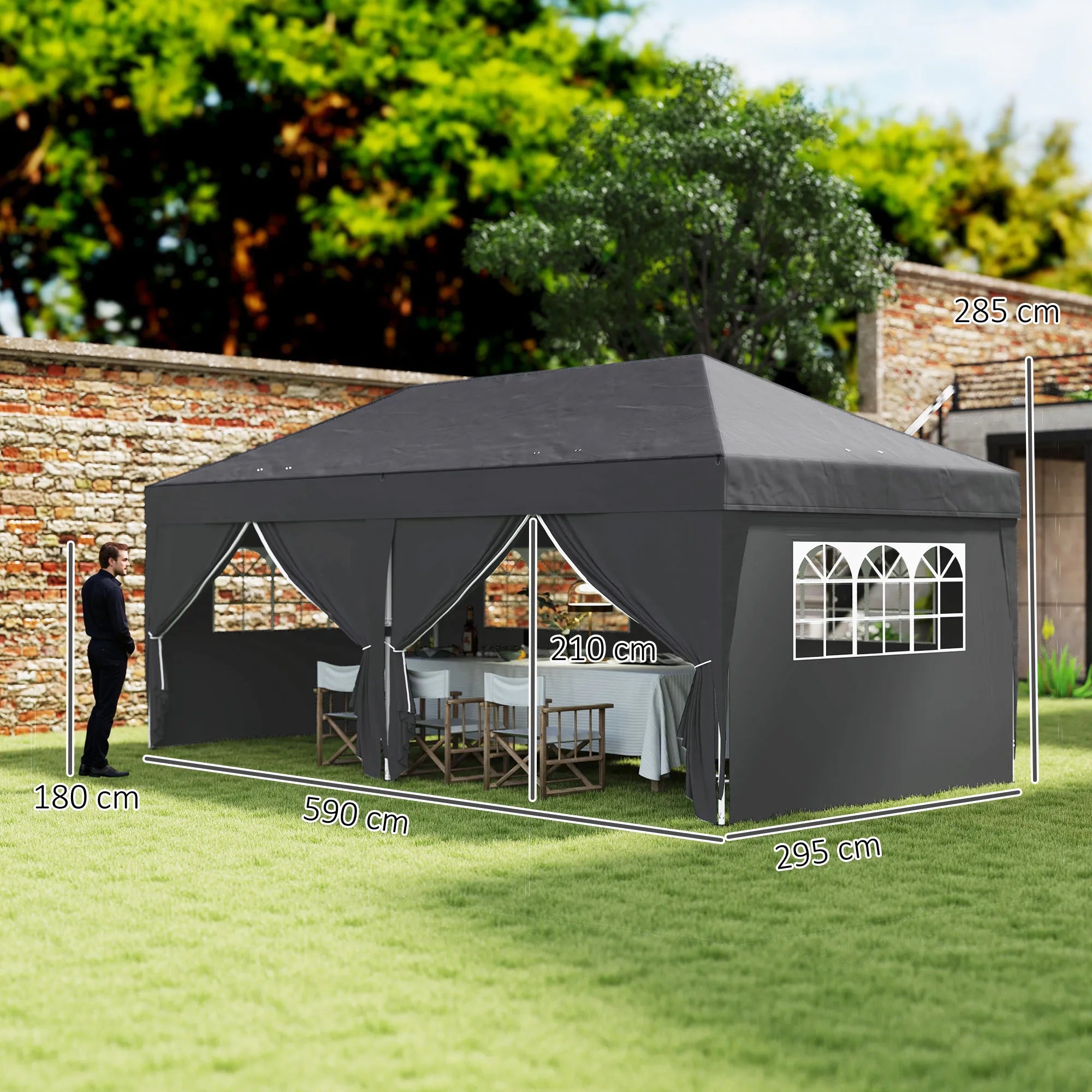 Sodo paviljonas 6x3 m, sulankstomas, su sienelėmis, UV apsauga, juodas