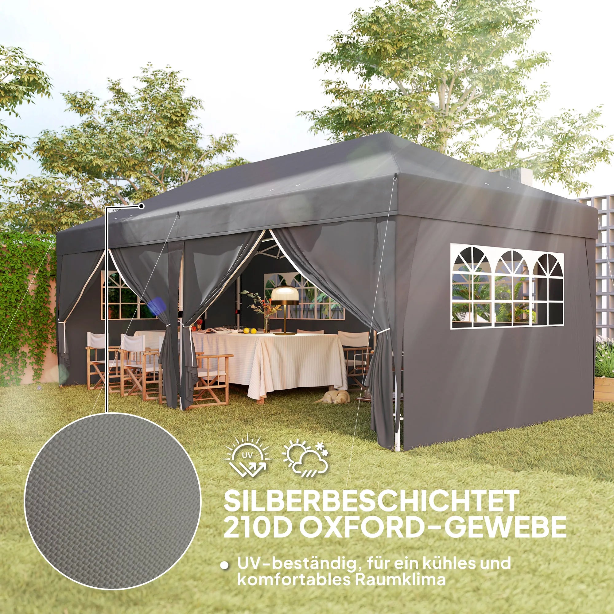 Sodo paviljonas 6x3 m, sulankstomas, su sienelėmis, UV apsauga, juodas