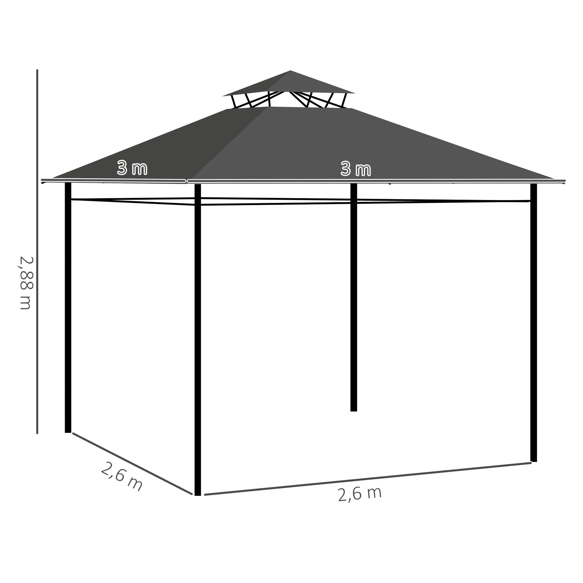 Sodo paviljonas metalinis 3x3 m su užuolaidomis tamsiai pilkas