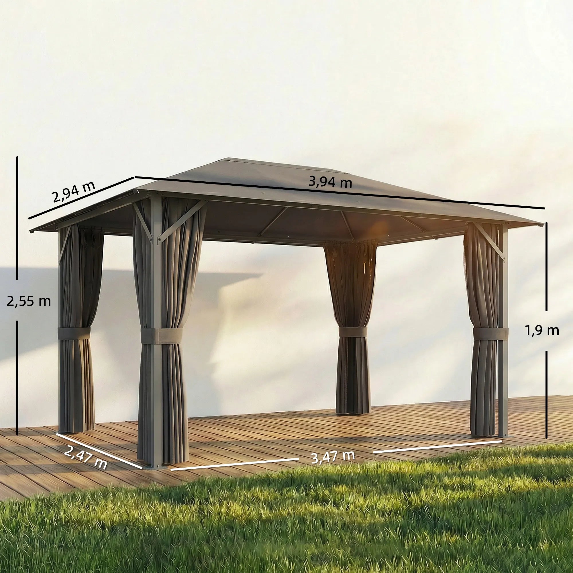 Sodo paviljonas metalinis 4x3m su tinkleliais nuo vabzdžių tamsiai pilkas