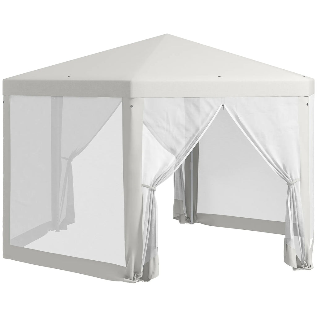 Sodo paviljonas, šešiakampis, su tinkleliais nuo vabzdžių, 3,94x3,41 m, kreminis