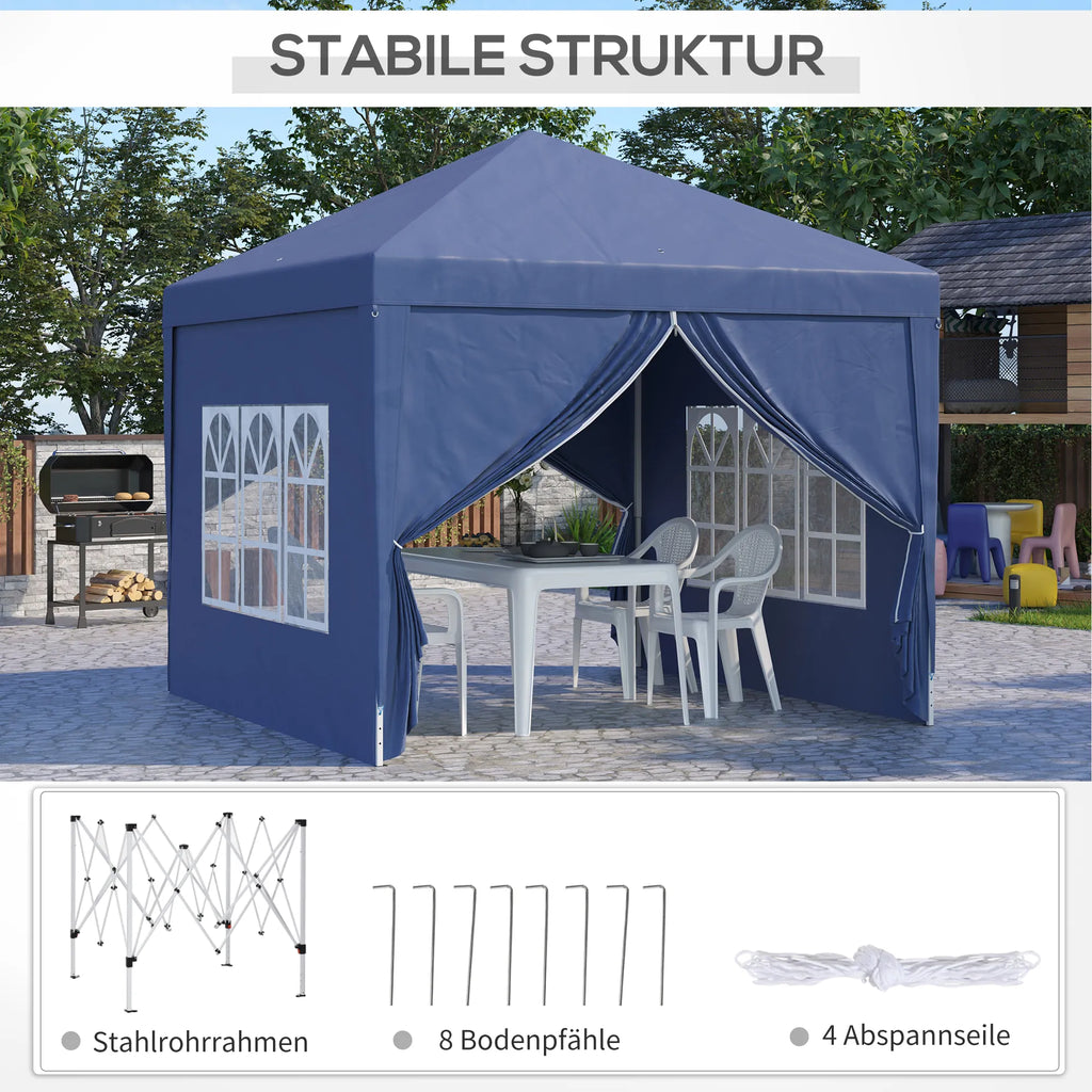 Sodo paviljonas su sienelėmis 2,95 x 2,95 m, su krepšiu, mėlynas