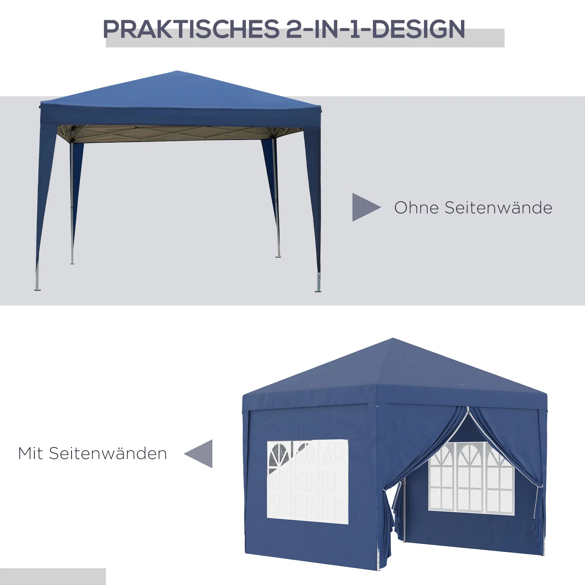 Sodo paviljonas su sienelėmis 2,95 x 2,95 m, su krepšiu, mėlynas