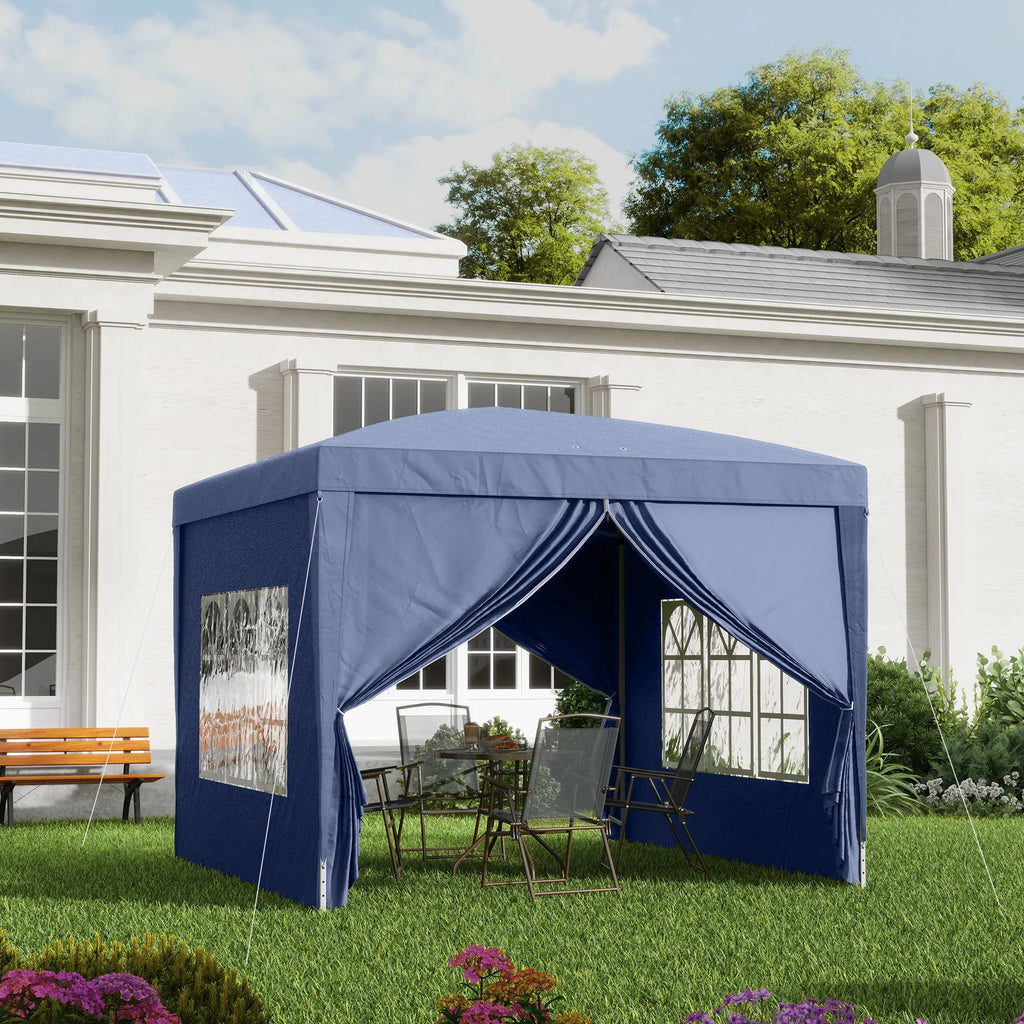 Sodo paviljonas su sienelėmis 2,95 x 2,95 m, su krepšiu, mėlynas