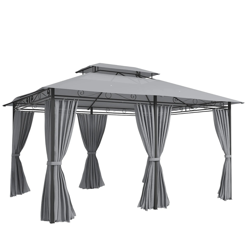 Sodo paviljonas su užuolaidomis ir ventiliuojamu stogu, 300x400 cm, tamsiai pilkas