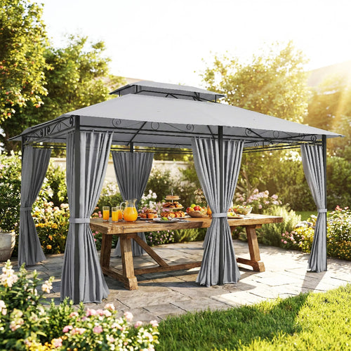 Sodo paviljonas su užuolaidomis ir ventiliuojamu stogu, 300x400 cm, tamsiai pilkas