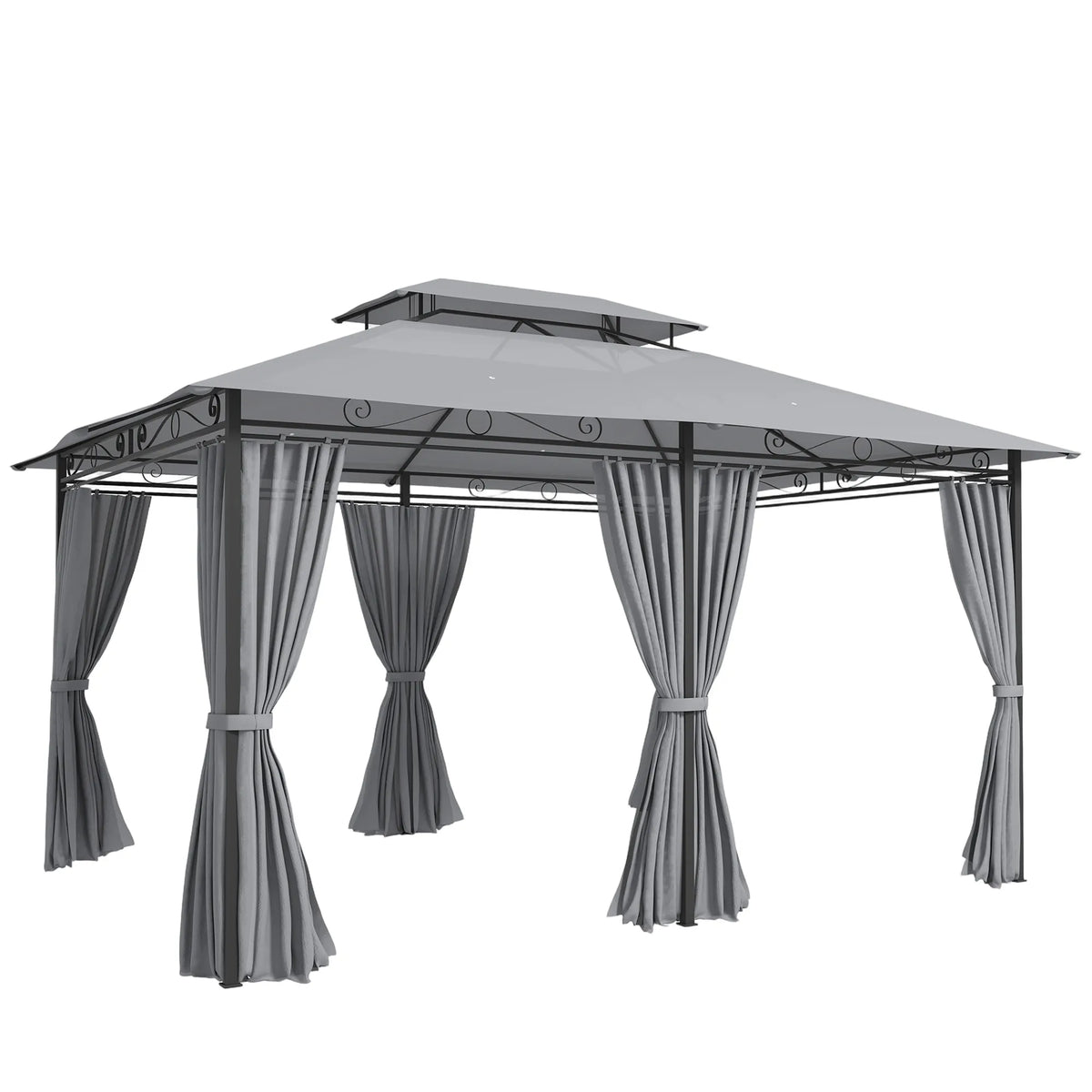 Sodo paviljonas su užuolaidomis ir ventiliuojamu stogu, 300x400 cm, tamsiai pilkas
