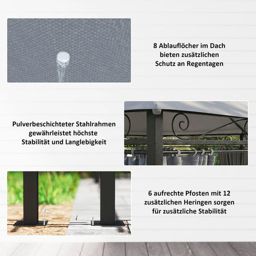 Sodo paviljonas su užuolaidomis ir ventiliuojamu stogu, 300x400 cm, tamsiai pilkas