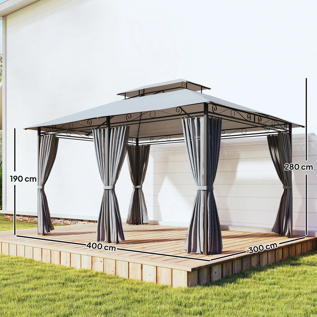 Sodo paviljonas su užuolaidomis ir ventiliuojamu stogu, 300x400 cm, tamsiai pilkas